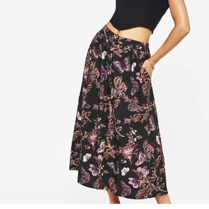 Disturbia Black and Purple Floral A-Line Skirt